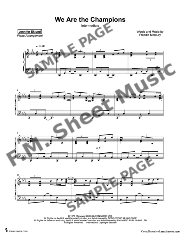 How To Play We Are The Champions On Piano We Are the Champions (Late Intermediate Piano) By Queen - F.M. Sheet